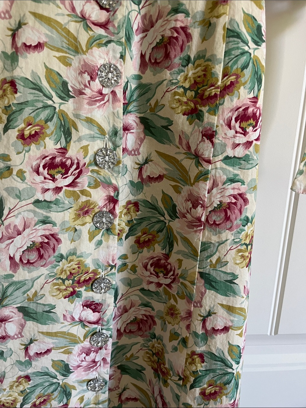 ASOS Puff Sleeve Floral Button-Front Midi Dress in Pink, Green & Cream - Picture 9 of 16